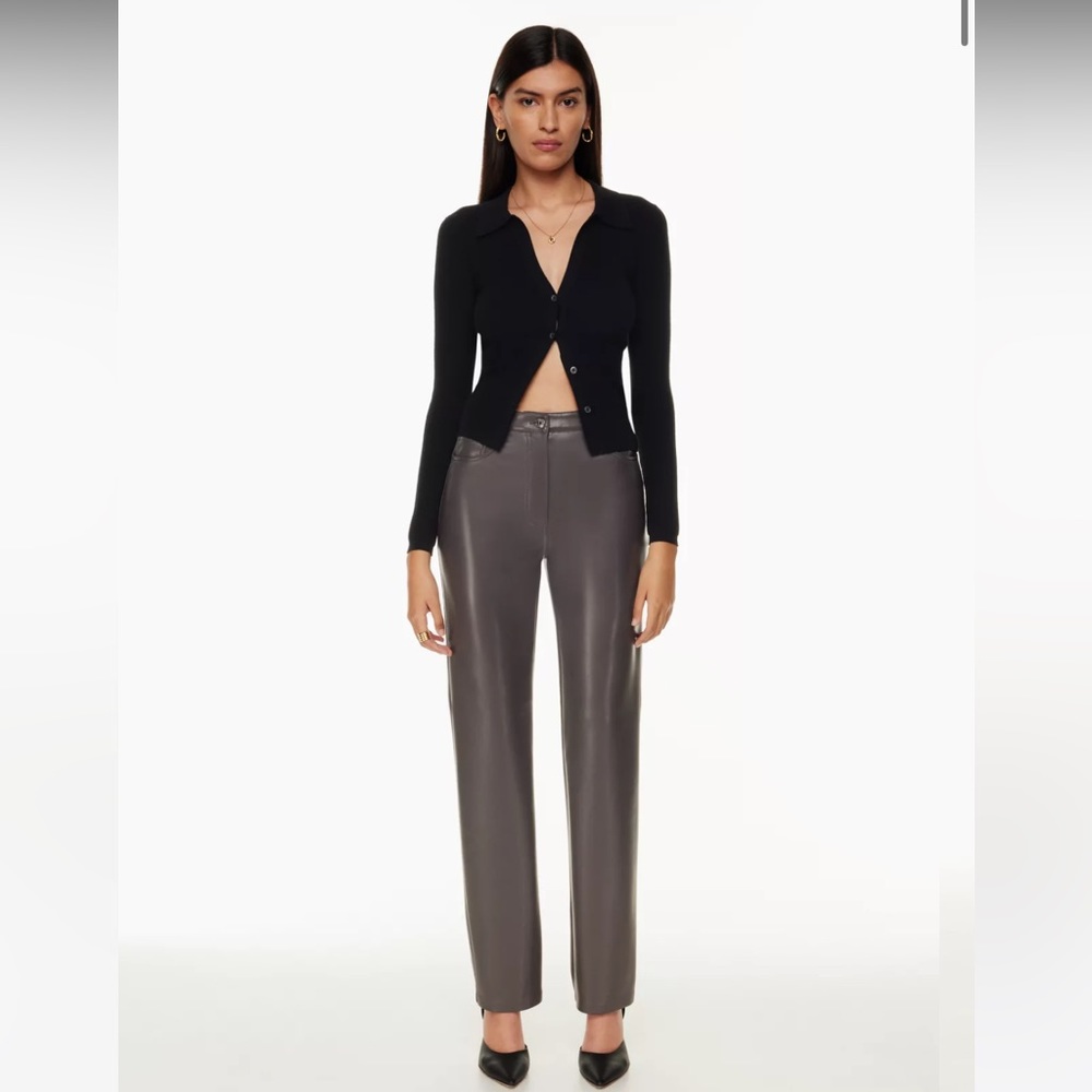 Aritzia Melina Leather Tall Pant in Peppercorn Grey, NWT - Picture 2 of 8